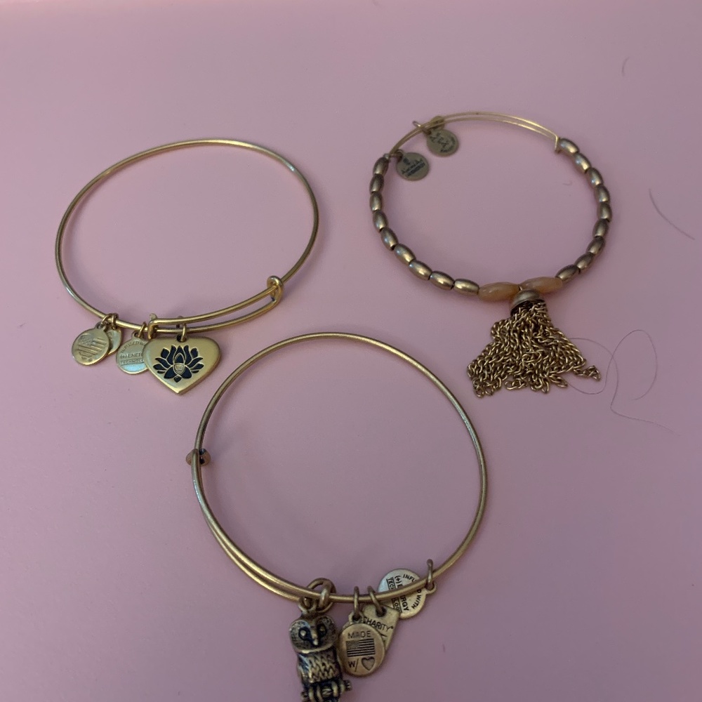 3 Alex and Ani Bracelets Gold